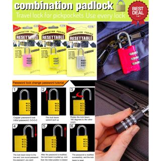 Combination Padlock ตัวล็อคกระเป๋าแบบตั้งรหัสกันขโมย แบบ 3 รหัส สุ่มคละสี1ชิ้น