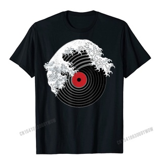 เสื้อยืดโอเวอร์ไซส์เสื้อยืดผ้าฝ้าย พิมพ์ลาย Great Wave Of Music Dj Vinyl Record Turntable Kanagawa สไตล์ฮาราจูกุ สําหรับ