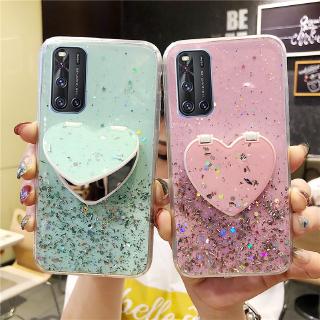 เคสโทรศัพท์ Vivo V19 V17 Y50 Y30 Bling Glitter Star Love Phone Cover With Make-up Mirror Stand Holder