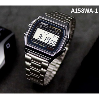 ภาพหน้าปกสินค้านาฬิกา Casio รุ่น A158WA-1DF นาฬิกาสไตล์วินเทจ ใส่ได้ทั้งชายและหญิง สายสีเงินหน้าปัดดำ - ของแท้ 100% รับประกันศูนย์ CMG ที่เกี่ยวข้อง