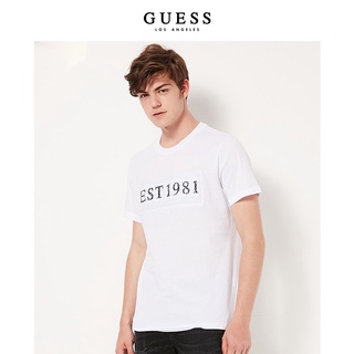 [S-5XL] [พร้อมส่ง] เสื้อยืดแขนสั้น พิมพ์ลายโลโก้ตัวอักษร GUESS สีพื้น สําหรับคู่รัก MJ2K6435