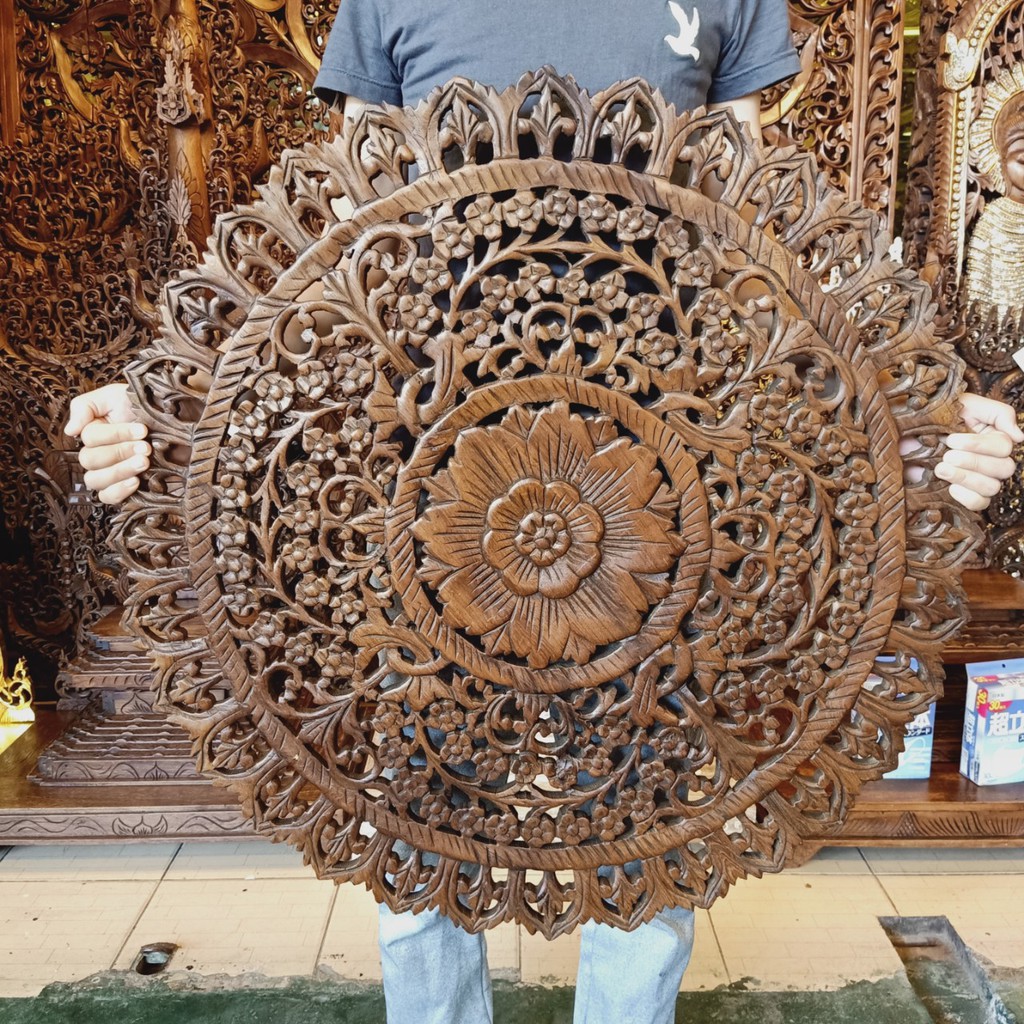 แผ่นไม้แกะสลัก-ไม้สัก-ขนาด-75-ซม-สีน้ำตาล-ลงแว็กซ์-ขัดเงา-wood-carving-75cm