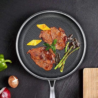 ☁☌❈K5DC Stainless Steel Material Frying Pan Non-stick Pot Cookware 2 Sizes Choose Fried Steak Pot Saucepan Honeycomb Kit