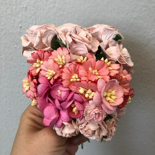 ดอกไม้กระดาษสาดอกไม้คละดอกคละขนาดใหญ่สีชมพู 36 ชิ้น ดอกไม้ประดิษฐ์สำหรับงานฝีมือและตกแต่ง พร้อมส่ง F227