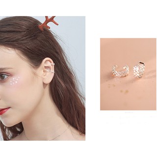 Square earcuff (Z72)(สีเงิน)((1 ชิ้น/ ชิ้นเดียว)) ต่างหูสำหรับคนไม่เจาะหู