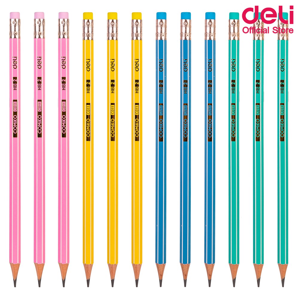 deli-c011-hb-graphite-pencil-hb-ดินสอไม้-hb-ทรงหกเหลี่ยม-แพ็ค-12-แท่ง-ดินสอ-เครื่องเขียน-อุปกรณ์การเรียน-ดินสอ2b-school