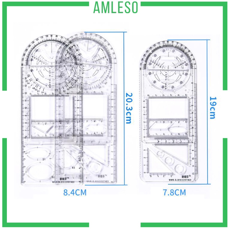 [AMLESO] Multifunctional Drawing Ruler, Plastic Measuring Template
