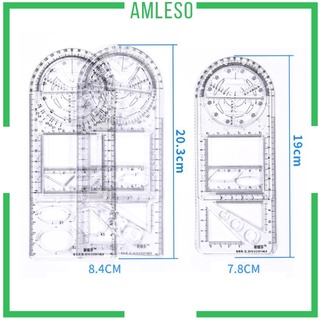 [AMLESO] Multifunctional Drawing Ruler, Plastic Measuring Template Rulers, Draw Round Parallel Line for Drawing Engineering Drafting School Office Supplies