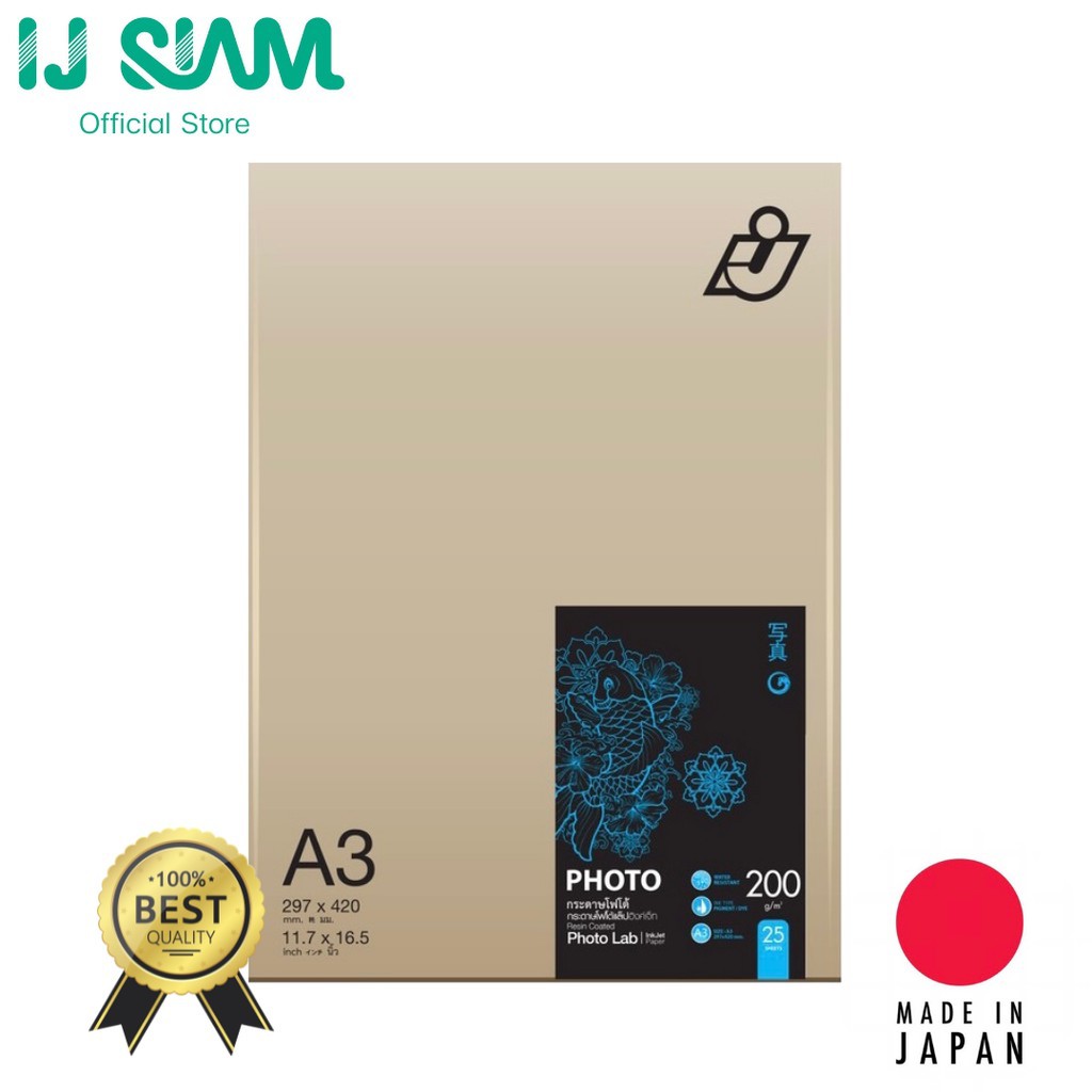 ภาพหน้าปกสินค้าI.J. SIAM Photo Lab Paper (Resin coated) กระดาษโฟโต้แล็ป "อิงค์เจ็ท" 200 แกรม (A3) 25 แผ่น  (Made in Japan)