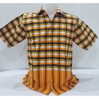 เสื้อลายไทยคอเชิ้ต - สีเหลืองลายสก็อต ผู้ชาย