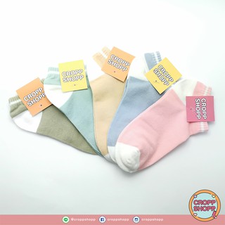 ถุงเท้า โทนสีพาสเทลข้อสั้นแถบขาว ถุงเท้าข้อสั้น SOCKS (FREESIZE)