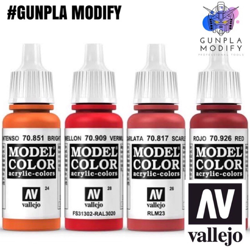 ภาพหน้าปกสินค้าVallejo Model Color สีอะคริลิคสูตรน้ำ Bright Orange, Vermilion, Scarlet, Red