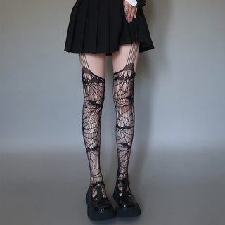 สินค้า Gothic Spider Web Long Stockings Female Fishnet Socks Harajuku Bat Sling Sheer Pantyhose Tight Women for Dress Medias De Mujer