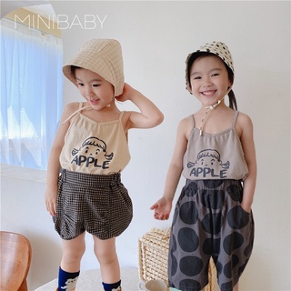 Mini-baby1-5 ปี เด็ก แขนกุด สไตล์บาง ขนาดเล็ก สลิง เด็กผู้หญิง พิมพ์ลาย ฤดูร้อน เสื้อลําลอง