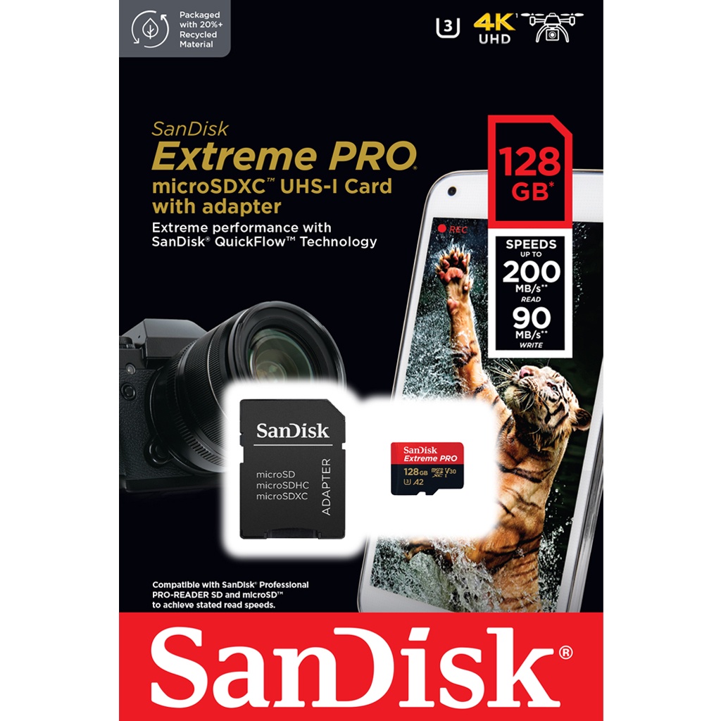 ภาพสินค้าSanDisk Extreme Pro Micro SD Card 5K SDXC 32GB 64GB 128GB Speed R/W 200/90MB/s* (SDSQXCD) เมมโมรี่ การ์ด Gopro11 Drone จากร้าน sjcam_officialstore บน Shopee ภาพที่ 4