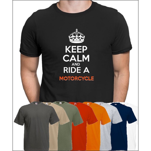 hot-เสื้อยืดลําลอง-แขนสั้น-พิมพ์ลาย-keep-calm-and-ride-คุณภาพสูง-สวมใส่สบาย-เหมาะกับของขวัญ-แฟชั่นสําหรับผู้ชาย