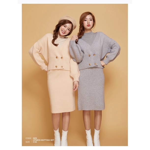 coat-over-สินค้าใหม่-aymes-knitting-set-แฟชั่นเกาหลี-โค้ดโอเวอร์-แฟชั่นกันหนาว-เสื้อไหมพรม-เซทไหมพรม-knitting