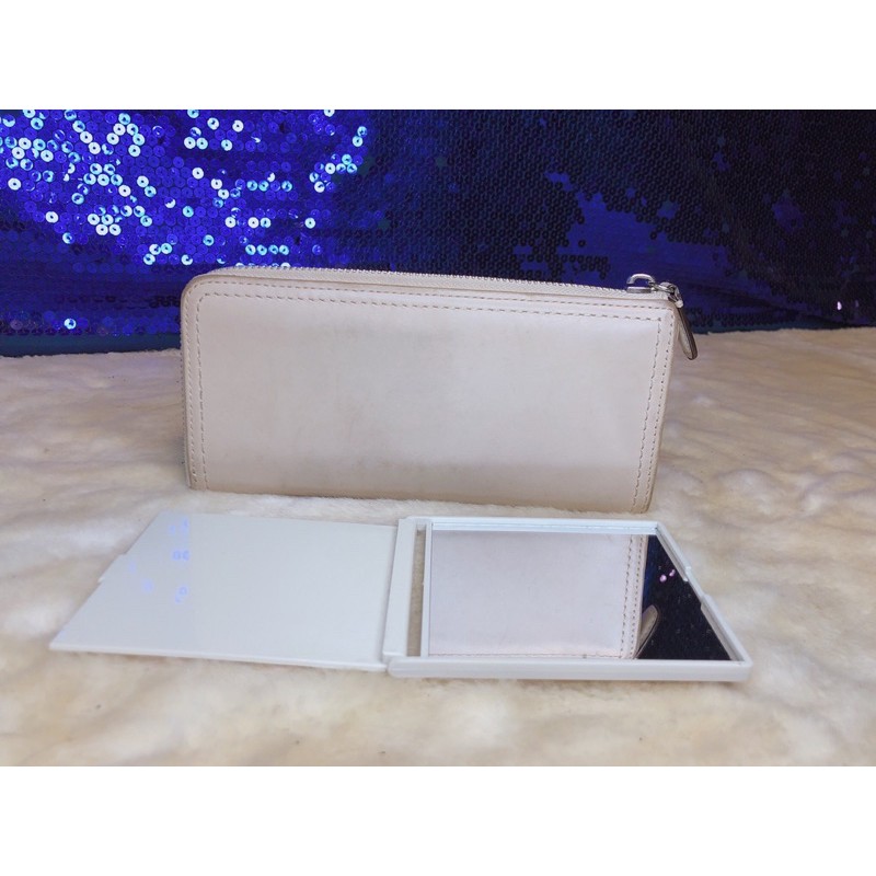 coach-beige-leather-long-wallet-amp-coach-pocket-mirror-แท้