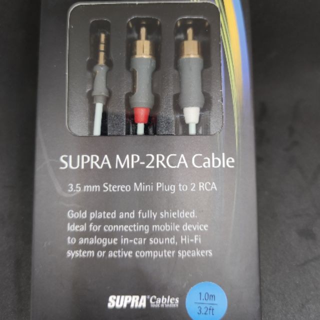 supra-mp-cable-mini-plug-2rca-1m-สายสัญญาณจากโทรศัพท์เข้าแอมป์-แปลงจากขั้วต่อ3-5mmปลายสายrcaแบบสเตอริโอความยาว-1เมตร