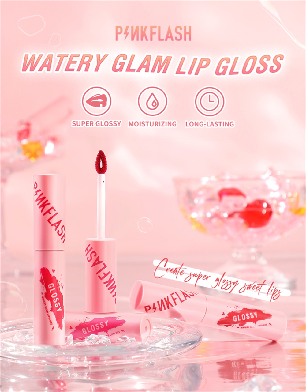 ข้อมูลเกี่ยวกับ Pinkflash Watery Glam 9 Colors ลิปกลอสให้ความชุ่มชื้นติดทนนาน