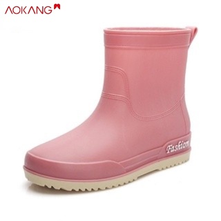 ภาพขนาดย่อของสินค้าAOKANG สตรีแฟชั่นแจ๊กเก็ตแฟชั่นรองเท้ากันฝนที่สวยงามลื่นกลางท่อญี่ปุ่นรองเท้ากันฝนกันน้ำรองเท้าน้ำมี 4 สีให้เลือก