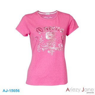 Ariezy Jane AJ-15056 เสื้อยืดคอกลมแขนสั้นพิมพิ์ลายสีชมพู ผ้า100%cotton