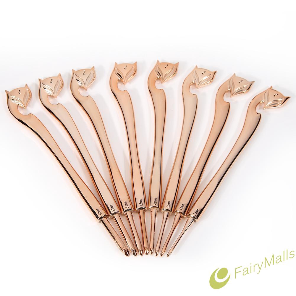 f-8pcs-set-gold-fox-pattern-crochet-hook-weave-diy-craft-knitting-needles-kit