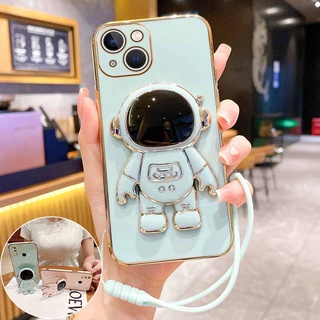 เคสโทรศัพท์มือถือ ซิลิโคน ขอบตรง ลายนักบินอวกาศ พร้อมขาตั้ง สําหรับ iPhone 11 11 pro 11 pro max 12 12 pro 12 pro max 12 mini