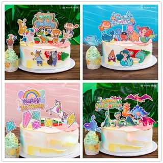 【ออกแบบใหม่】ท็อปเปอร์ตกแต่งเค้กวันเกิดลายยูนิคอร์นยูนิคอร์นสําหรับเด็ก