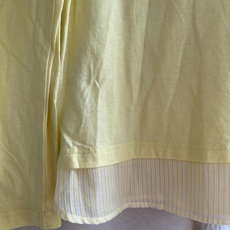 used-เสื้อคอกลม-สี-เหลืองอ่อน-ลายลูกไม้