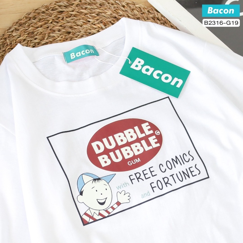 b2316-เสื้อครอป-ผ้าคอตตอน-สกรีน-dubble-bubble-gum