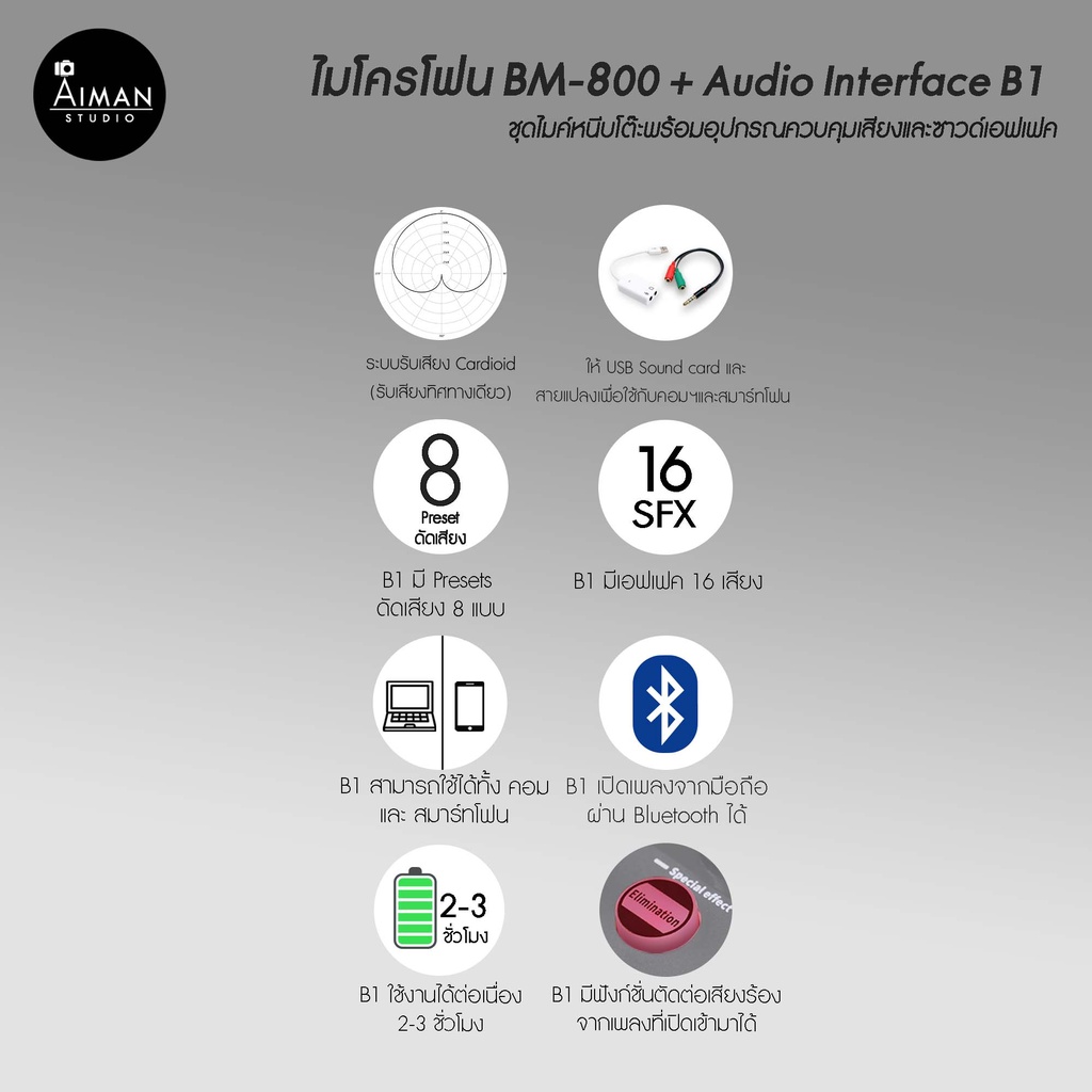 ไมโครโฟนตั้งโต๊ะ-bm-800-พร้อม-audio-interface-b1