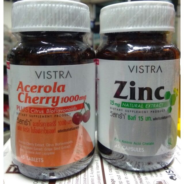 ภาพหน้าปกสินค้าโปรสุดคุ้มVistra Acerola Cherry 1,000 mg 45 Tabs+VISTRA วีสทร้า ซิงค์ VISTRA ZINC 15 มก. 45 CAP-2BOT