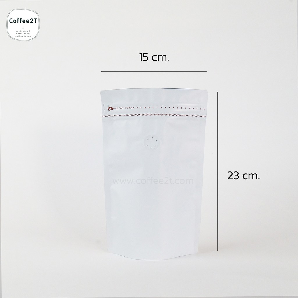 ถุงกาแฟ-ถุงใส่เมล็ดกาแฟ-ผงกาแฟ-มีซิปล็อค-สีขาว15x23cm-รุ่นวาว์ลสำเร็จจากโรงงาน-ตั้งได้-1แพ็ค-10ใบ