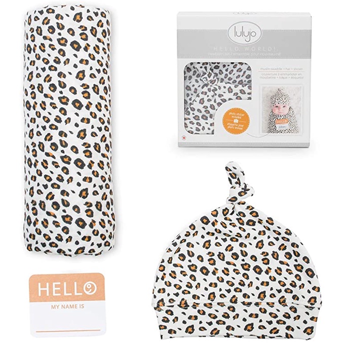 lulujo-ชุดผ้าอ้อมพร้อมหมวก-bamboo-hat-and-swaddle-blanket-leopard