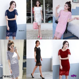 PE4635 Set 2 ชิ้น เสื้อลูกไม้แขนสั้น ชายหยักมีซับด้านใน + กระโปรงลูกไม้ทรงสอบ (ฟรีไซร้) +++สอบถามสินค้าก่อนสั่ง