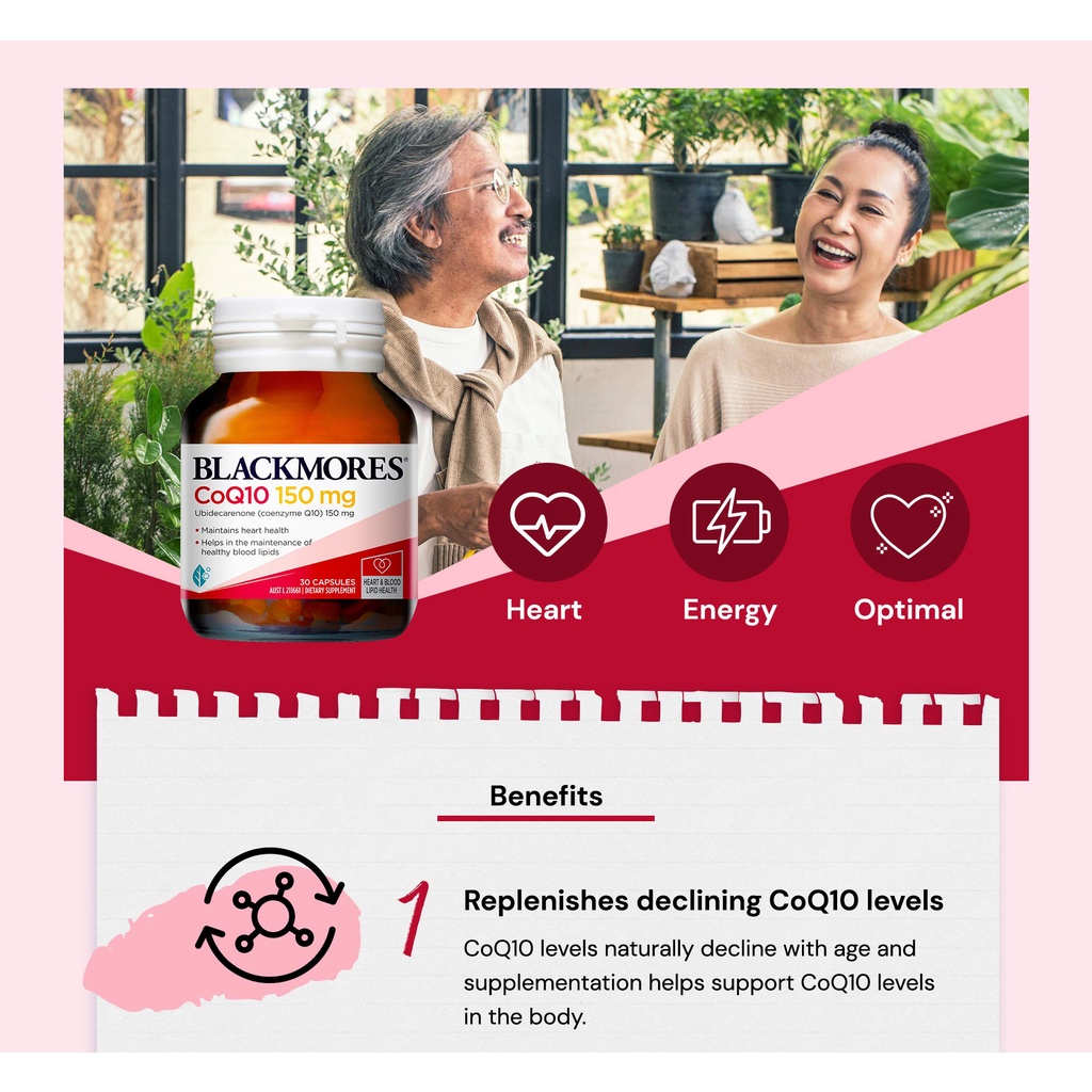 ภาพสินค้าBlackmores CoQ10 150mg 30 เม็ด Heart Health แบลคมอร์ส โคคิวเท็น บำรุงหัวใจ สูตรออสเตรเลีย จากร้าน dee_mak บน Shopee ภาพที่ 6