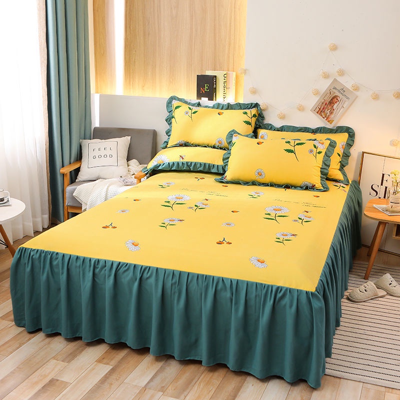 กระโปรงเตียงขัดผ้าคลุมเตียงสไตล์เกาหลีที่นอนชิ้นเดียว-4-ฟุต-5-ฟุต-6-ฟุต-6-5-ฟุต