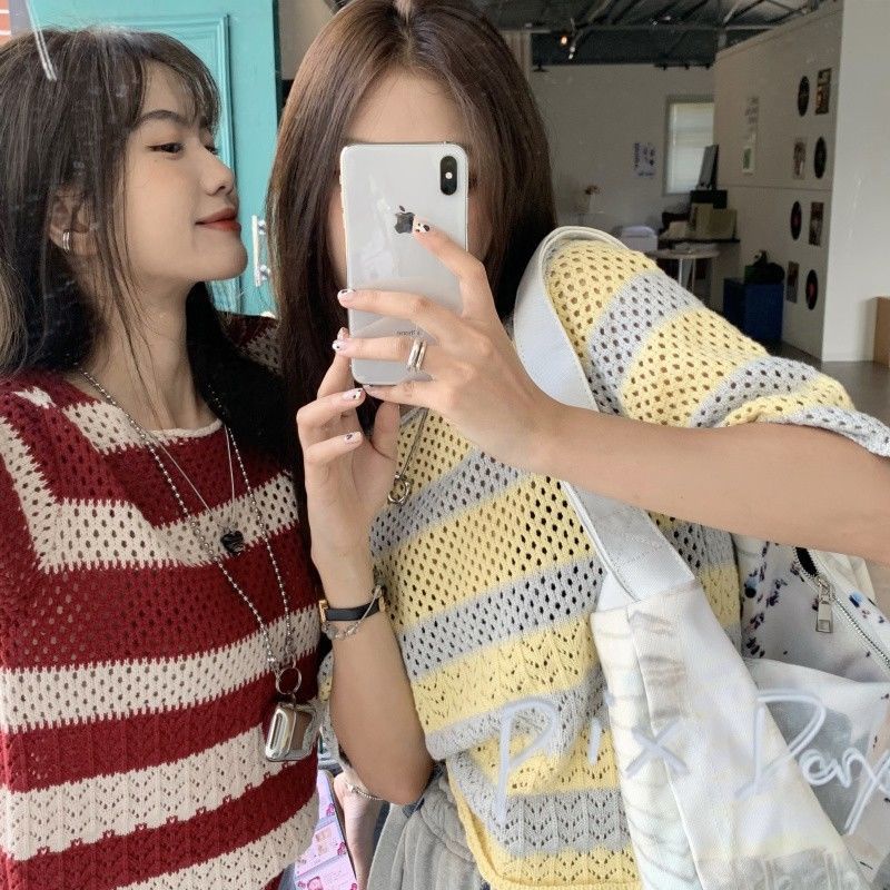 เสื้อไหมพรม-แขนสั้น-8vd-ทรงหลวม-สไตล์เกาหลี