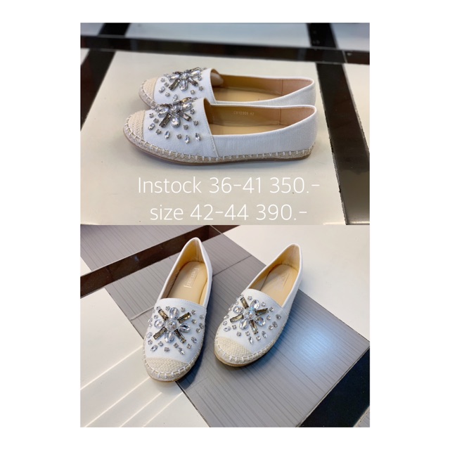 รองเท้าลำลอง-สันแบนsize-42-44-diamond-blink-blink-by-cheeryfull-รองเท้าไซส์ใหญ่-รองเท้าคัทชูผู้หญิง-ประดับปอถัก