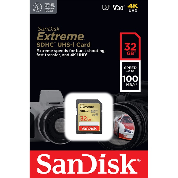 ภาพสินค้าSanDisk Extreme SDHC Card 32GB ความเร็ว อ่าน 100MB/s เขียน 60MB/s (SDSDXVT-032G-GNCIN) จากร้าน sandisk_thailand_officialshop บน Shopee ภาพที่ 1