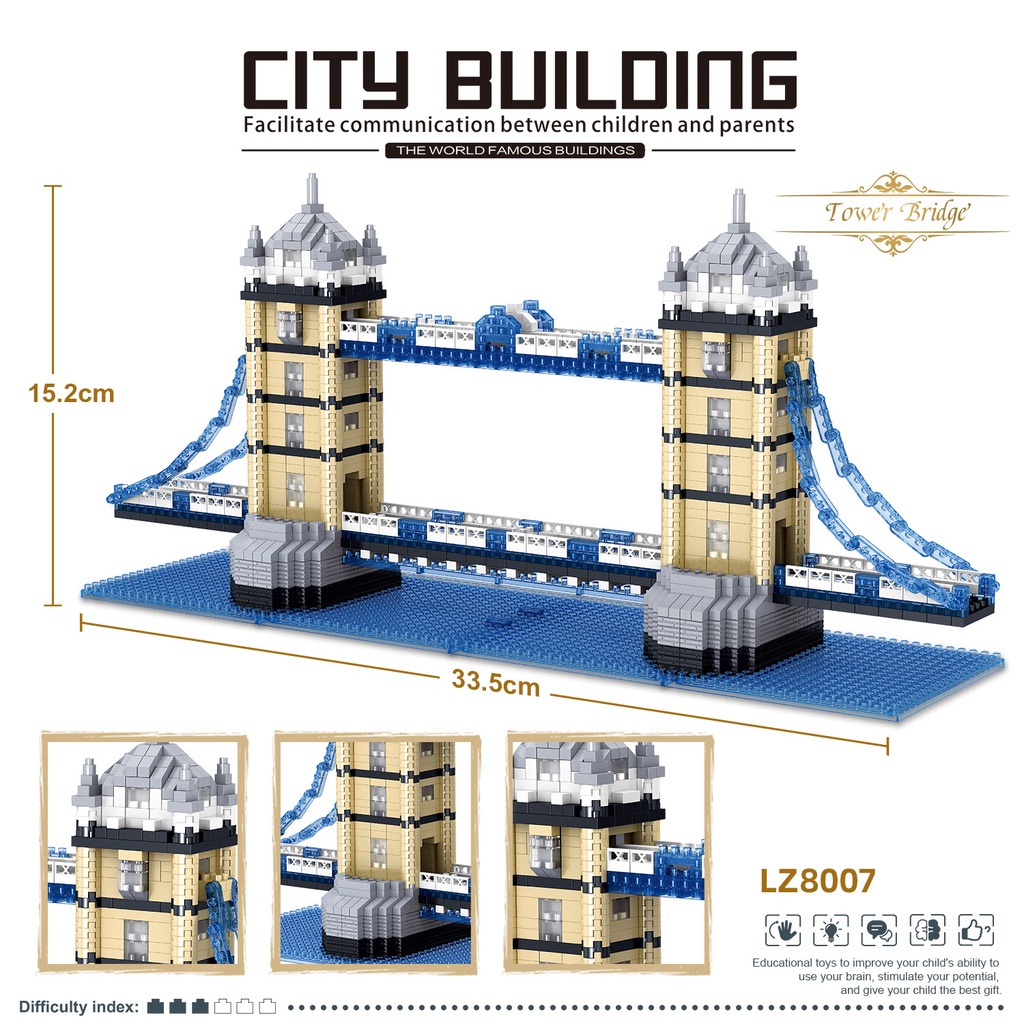 บล็อคตัวต่อ-รูปสะพานคู่ลอนดอน-ของเล่นสําหรับเด็ก-1936-ชิ้น-8007