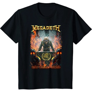 คอลูกเรือเสื้อยืดคอกลมเสื้อยืดคอกลม ผ้าฝ้าย พิมพ์ลาย Megadeth – New World Order แฟชั่นฤดูร้อน สําหรับผู้ชายผ้าฝ้ายแท้