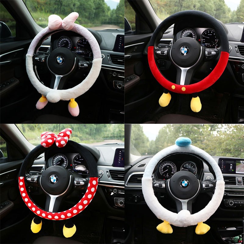 ready-stock-38cm-cartoon-minnie-mickey-car-steering-wheel-cover-plush-material-cute-universal-car-accessories-steering-wheels-amp-covers