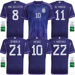 เสื้อกีฬาแขนสั้น ลายทีมชาติฟุตบอล Argentina Away Jersey Allister Di Maria Martinez Dybala Messi น่ารัก สําหรับทุกเพศ 2022 2023