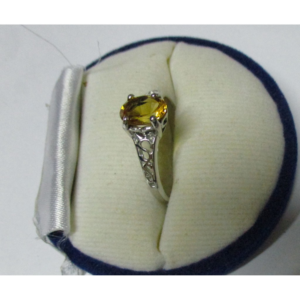 แหวนพลอยซิตรินแท้2-5กระรัตไฟระยิบตัวเรือนเงิน925เคลือบทองคำขาวไซ๖์แหวน57ปรับขนาดได้