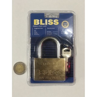 กุญแจลูกปืน แม่กุญแจ แกนทองเหลือง BLISS สีทอง ขนาด 50 mm คอสั้น ยาว
