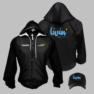 เสื้อแจ็กเก็ต โลโก้ Livin โดย mandiri Parachute ฟรีหมวก ชื่อเครื่องแต่งกาย