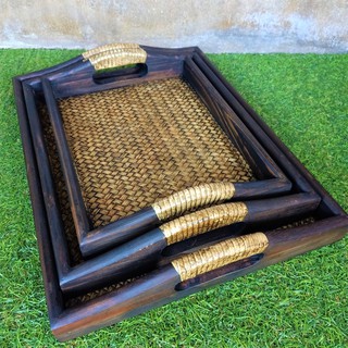 ถาดไม้ ถาดใส่ของ ถาดใส่ผลไม้ ถาดเสิร์ฟอาหาร ถาดอเนกประสงค์ 1 ชุด (3 ขนาด) Wooden Tray Set (3 Pcs.)
