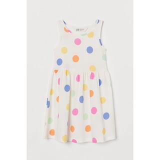 H&amp;M ชุดเด็ก เดรสเด็กผู้หญิง เดรสแขนกุด สีขาวลายจุดหลากสี Spring/Summer2021 Sleeveless Dress NATURAL WHITE/SPOTTED